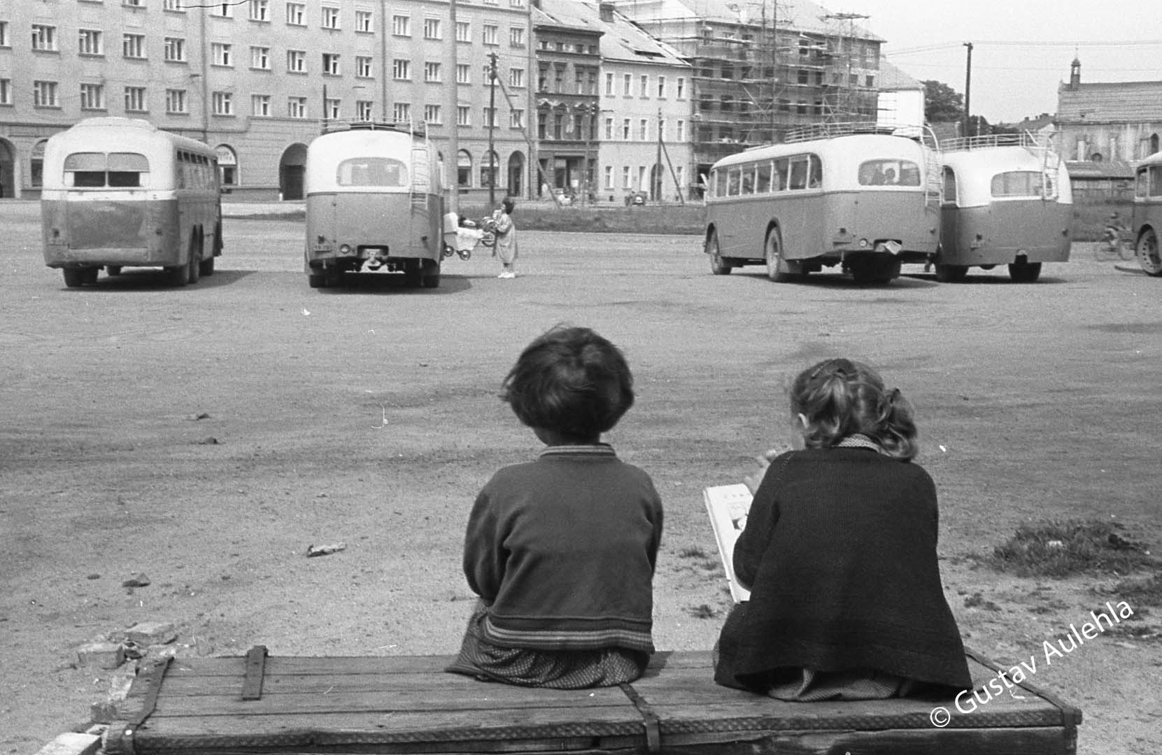 On a bus stop, Krnov, year 1956